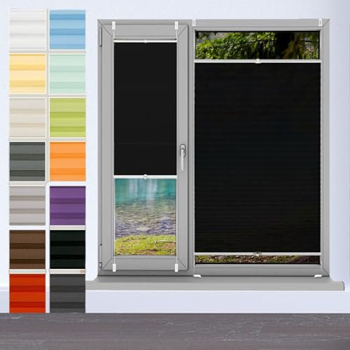 Plisseerollo Fensterrollo Faltrollo Jalousie 30 x 60 cm, Nach Maß Qualität Ohne Bohren, Plissee Faltrollo Jalousie Rollo, Plissee Sonnenschutzrollo, für Fenster & Tür, Schwarz