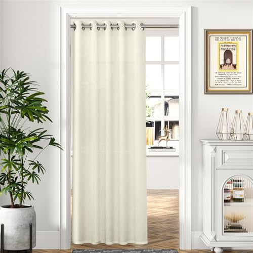 BESTORI Türvorhang Halbtransparent Leinenoptik Lang Vorhänge staubdicht Raumteiler Gardinen mit Ösen für Schlafzimmer Tür Schrank Küche, Beige, 150x190cm