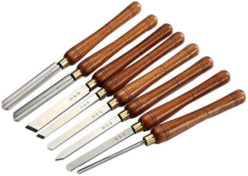QZHDX Outils de Tournage sur Bois avec Lames, poignées en Bois Dur, Ensemble de Ciseaux pour Tour à Bois, 8 pièces, Ensemble de gouges en Acier Rapide avec Embouts en Laiton
