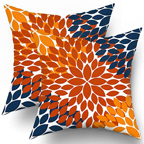 KHYYTTRFD Kissenbezüge im Herbst-Dekor, Dahlien, Blumen, Erntedankfest, Herbst, dekorative Couch-Kissenbezüge, 2er-Set, Heimdekoration für Wohnzimmer, Schlafzimmer, Bett, Outdoor, gebranntes Orange /