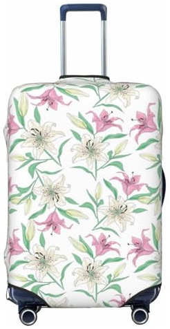 Buewutiry Housse de protection pour bagages de voyage – Motif fleurs de lys roses et blancs anti-rayures pour valises de 45,7 à 81,3 cm, Noir , S