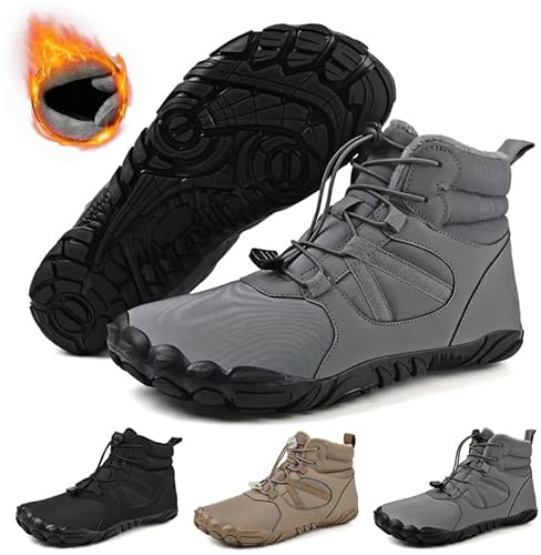 Homesally Chaussures Pieds Nus d'hiver Imperméables pour Femmes, Chaussures Pieds Nus Randonnée d'hiver Hommes, Bottes Pieds Nus Antidérapantes Imperméables, Chaussures de Marche,Gris,39