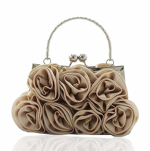 MXMZSRTH Elegante Abend-Clutch Satin-Geblümte Stofftasche, Abendtasche, Kleidertasche, Brauttasche(Gold)