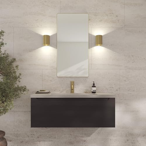 Loevschall Refine Spiegel | Wandspiegel Gold mit Rahmen | 45x90 cm | Dekorative Spiegel für Bad, Wohnzimmer, Schlafzimmer & Flur | Minimalistischer & Stilvoller Spiegel aus gebürstetem Messing