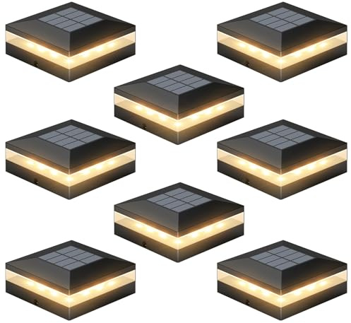 Viewsun 8 Pack Solar Post Cap Lights, 3 Color Modes Fence Post Solar Lights Outdoor with 72 LEDs, IP65 Waterproof Deck Lamps Decorating for Fence, Deck, Garden, Fit 4x4 Wooden/Vinyl Posts