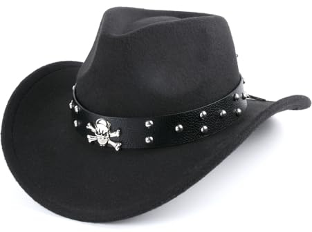 Chapeaux de cowboy pour homme et femme - Chapeau de cowgirl à large bord - Chapeaux de cowboy en cuir occidental pour amoureux - Noir