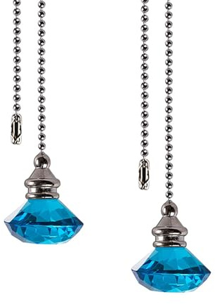 2 cadenas de cristal azul con forma de diamante para decorar ventiladores de techo, luces de techo, lámparas de mesita de noche