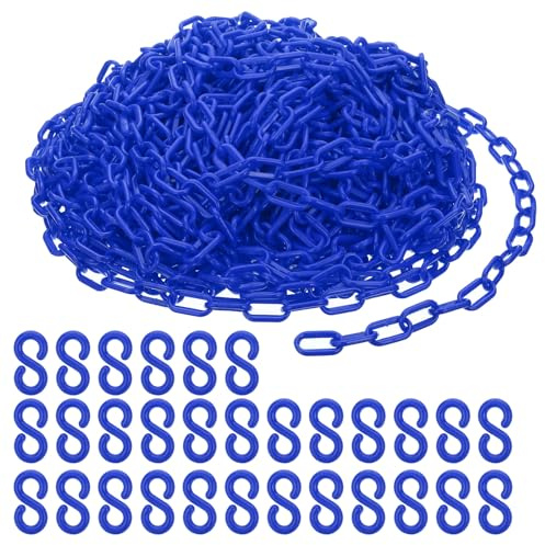 PATIKIL Plastic Chain Links, 140 Feet Safety Chains, Blue Plastic Chains Large Plastic Chain Long for Barriers, Crowd Control, Queue Lines, Parking, Fences, Gate, Concerts