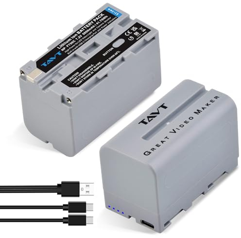 TAVT 2Pcs 5800mAh NP-F750 Battery Pack Built-in with Type-C Charging Port for LED Video Lights and Camera Monitors, NP-F970 NP-F960 NP-F770 NP-F750 NP-F570 NP-F550 NP-F530 NP-F330 Replacement Battery