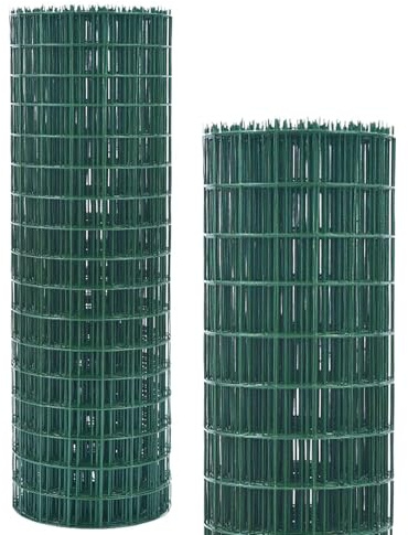 Hot Dipped Galvanised Wire Mesh Roll 90CMX10M(3FT X 33FT), PVC Coated Wire Fencing 4in X 3in Hole Size Garden Netting Fencing, Decorative Fence for Garden Outdoor Vegetables Fruits Plants Pet, Green