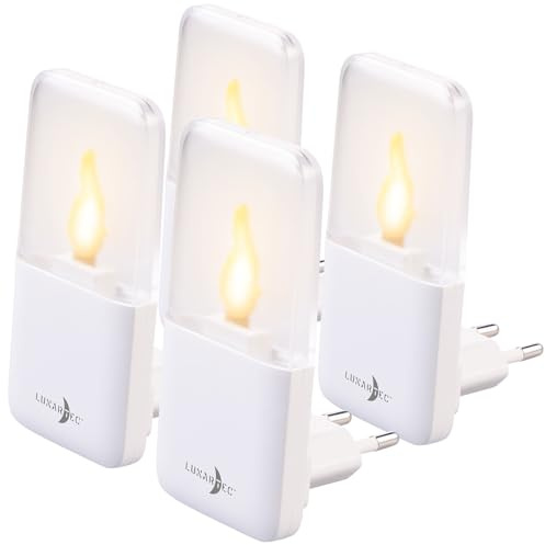 Lunartec Lampen für Steckdose: 4er-Set LED-Kerzenflackern-Nachtlichter, Steckdose, Dämmerungssensor (Orientierungslichter, Nachtlampen LED)
