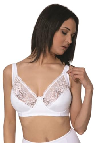 BeMyco Reggiseno con Ferretto Coppa D – Made in Italy – Spalline Larghe Regolabili – Pizzo e Cotone – con Chiusura a Tre Regolazioni