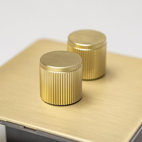 Satin Brass Straight Knurled Switches and Sockets (double light dimmer - 2 Way)