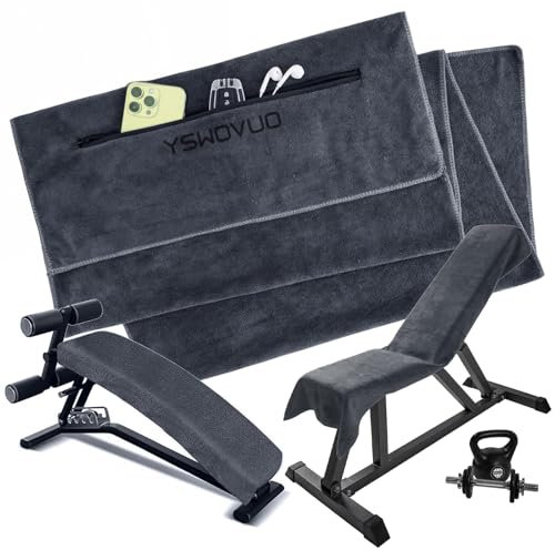YSWOVUO Toalla Gimnasio, 120 x 50 cm Toalla Microfibra con Bolsillo De Cremallera, Toalla Gym Absorbente y de Secado Rápido para Playa, Camping, Yoga y Sauna
