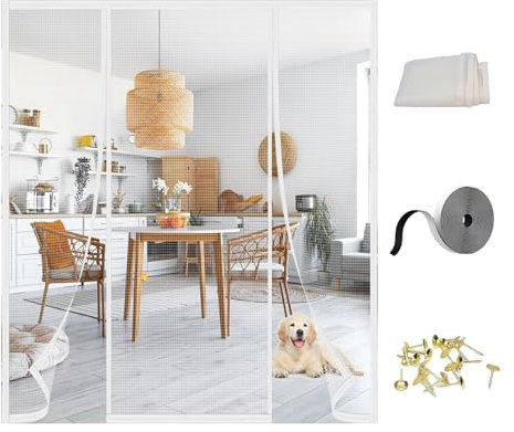 BalkontüR Fliegengitter 270x280cm(WxH) Weiß Magnetischer Fliegenvorhang, Magnetvorhang HäNde Frei, Verschiedene Größen für Holz,Eisen Aluminium TüRen