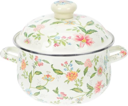 Schmortopf, Suppentopf, Emaille-Suppentopf im Vintage-Stil mit Blumen-Emaillegeschirr, großer Serviertopf, Suppenbecken