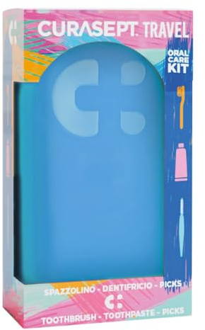 Curasept Travel Kit Oral Care BLU | con Spazzolino Softline 0.15, Dentifricio Protection Booster FrozenMint 20ml e Picks Interdentali | Igiene Orale Completa Fuori Casa per Denti e Gengive Sane