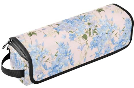 Blue Clematis Flowers Hair Tool Travel Bag for Women with Heat Resistant Pad Heating Tools Travel Bag Organizer for Curling Iron Straightener Flat Hair Dryer Trave Case for Women