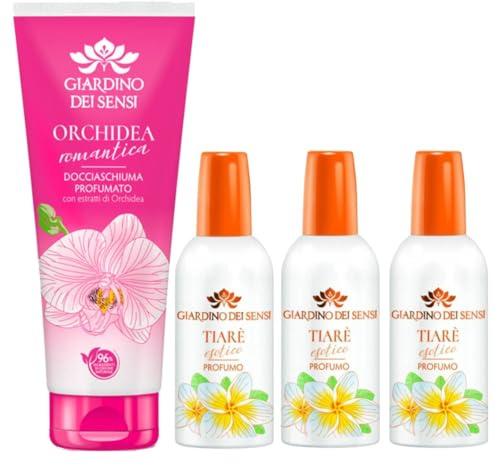 Giardino Dei Sensi Tiarè Esotico – Profumo Donna Spray 100 ml + Doccia Schiuma 100 ml In Omaggio – Fragranza delicata, set completo per un rituale di bellezza (3 Unità)
