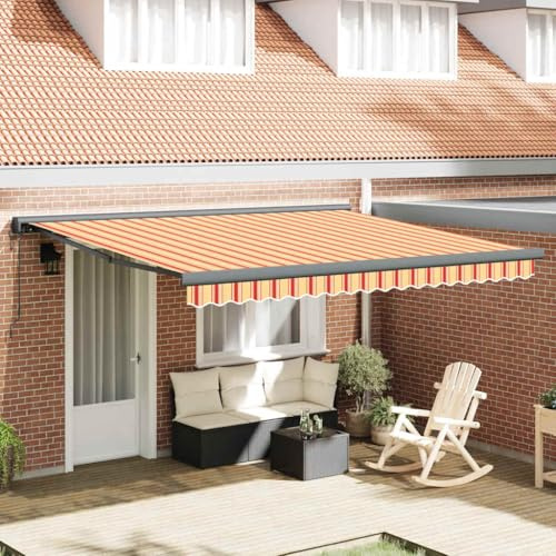 Toldo Retráctil Exterior, Aluminio y Poliéster PU, Motorizado con Mando, Protección UV, Toldos Exterior Enrollable, Toldo Jardin, para Terrazas y Patios, Color Amarillo y Blanco, 4x3 m