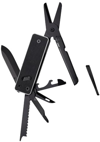 ROXON KS2E NOIR BLANC EDGE - Multifunktionell fickkniv med stort saxverktyg, G10-handtag och fickklämma, 13 funktioner i 1 verktyg, bra för camping/EDC