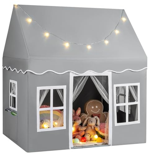 Maxmass Large Kids Play Tent, Toddler Playhouse with Star Lights, Non-slip Mat and Windows, Children Princess Castle Fairy Tents Play House for 3-10 Years Boys Girls (Grey)