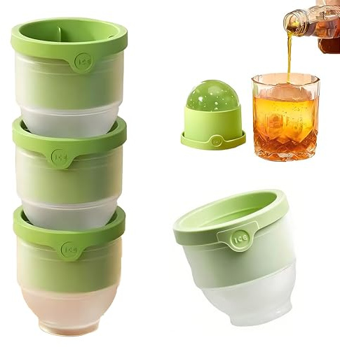 Ice Ball Mould Set 4Pack – 6cm Large Ice Cube Moulds with Lid, Slow-Melting Round Ice Cube Moulds for Cocktails/Whiskey, Durable Easy-Release Ice Cube Tray, Multi for Home Bar & Commercial (Green)