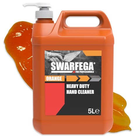 Swarfega Orange Heavy Duty Hand Cleaner 5L, for Trades People with Non‑Abrasive Scrubbing Agents, Against Oil, Grease & Industrial Dirt, Hygienic Pump System, for Professional Use Only