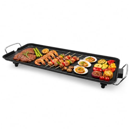 Teppanyaki - Griglia elettrica da tavolo con rivestimento antiaderente, superficie extra grande con beccuccio di raccolta dell'olio, per 1-6 persone, per esterni, campeggio, cortile, 68 x 28 cm
