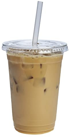 GUSTO Clear Plastic Cups with Flat Lids [20 oz - 100 Count] - Disposable Iced Coffee Cups with Lids - PET Plastic Cold Cups for Smoothies, Juices & To-Go Drinks - Formerly Comfy Package