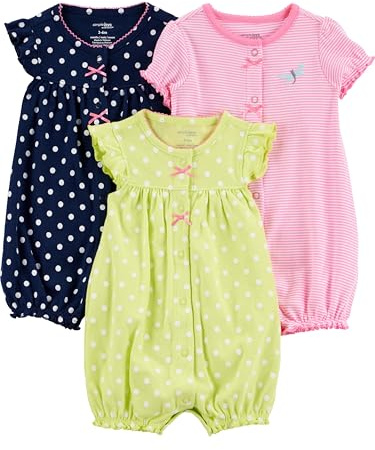 Simple Joys by Carter's Baby 3-pack Snap-up Rompers, navy dot/pink stripe/yellow dot, 3-6 months