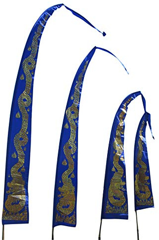 Asiastyle Bali-Fahne, Satin, Royalblau 6 Meter, Drachendruck