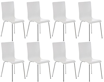 CLP 8er-Set Wartezimmerstuhl Pepe mit ergonomisch geformten Holzsitz und Metallgestell I 8X Konferenzstuhl erhältlich, Farbe:weiß