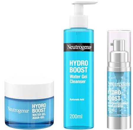 Neutrogena Hydro Boost Series, 3-Step Facial Regime, Hydration Starter Set And Skin Care Kit (Cleanser + Moisturiser + Booster), Saving Bundle