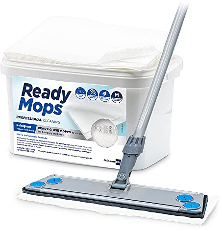 CleaningBox® Feuchte 5-in-1 ReadyMops Reinigungsmopps Bodenwischtücher mit Allzweckreiniger (ohne Wischer), Spenderbox mit 20x Wischmopp Größe 42x13cm, Duft Sommerfrische - Sofort Einsetzbar