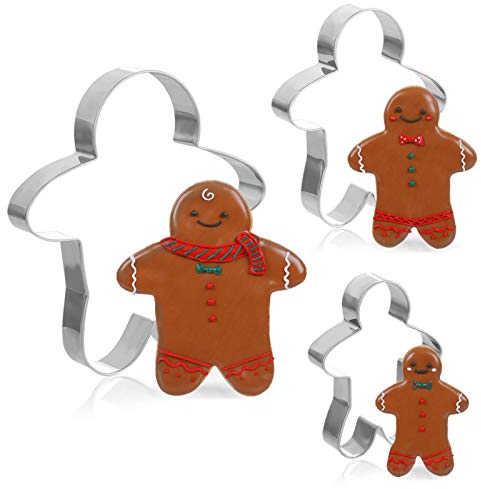 Gwhole Set de 3 Emporte-Pièces Noël Forme de Bonhomme en Pain d'épices Acier Inoxydable Moule à Biscuits Patisserie Decoupoir