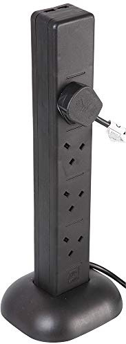 Pro Elec PEL00135 Rallonge tour 9 prises avec 2 ports de charge USB, Cordon Alimentation, 2 m de long, noir