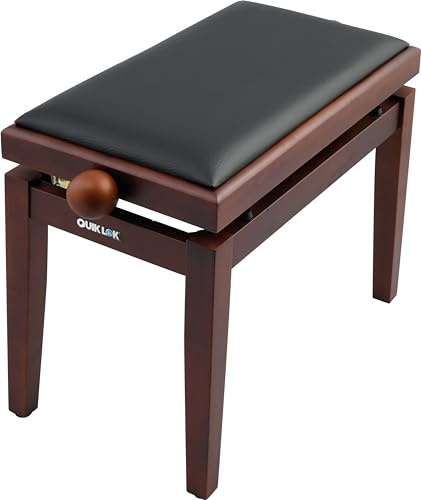 QUIK LOK - PB/100 WN S Klavierbank aus Holz, Mit Schwarzem Sky-Sitz, Robuster Bezug, Höhenverstellbar 48–57 cm, Version in Satin-Nussbaum-Finish