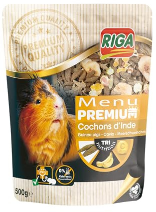 Riga - Menu Premium pour Cochons d'Inde - Mélange De Graines, Céréales, Légumes Et Fruits - Concept Tri-Nutrition - Riche en Vitamine C Et Minéraux - Élaboré par des Vétérinaires - 500 g