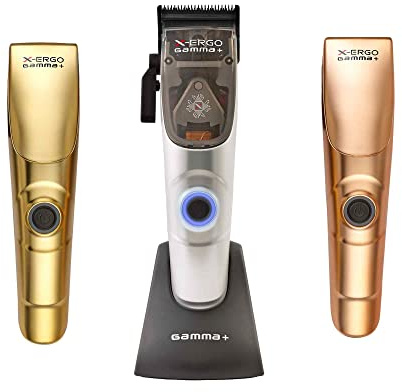 GAMMA+ X-Ergo Professional Cordless Hair Clipper 9V Microchipped Magnetic Motor, 3 Custom Lids in Matte Chrome, Gold, Rose Gold