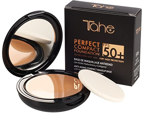 Tahe Compact Foundation Perfect Base di Trucco Anti-Aging, SPF 50+, 15 g (10 Pure)