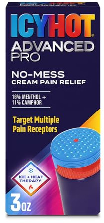 Icy Hot Advanced PRO Pain Relief No-Mess Cream with Massaging Applicator, Max Strength Pain Relief with Menthol 16% and Camphor 11% for Backaches, Joints, Muscle Strains and Arthritis, 3 oz