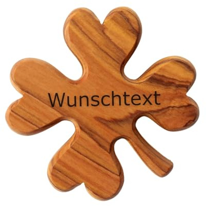 Kassis Geschenkartikel Personalisierbares Kleeblatt als Handschmeichler – Glücksbringer aus Olivenholz, handgefertigt in Bethlehem – Taschenstein, Schutzsymbol, Sorgenfresser und Geschenkidee