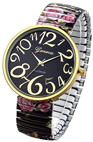 JewelryWe Uhren Damen Elastisch Metallarmband - Einfache Analog Quarz Armbanduhr Frauen Legierung Stretch-Armband Uhr mit ultraklaren großen Arabischen Zahlen Zifferblatt