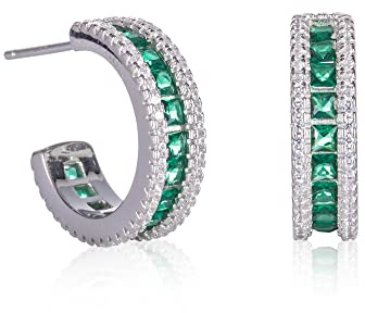 Namana 925 Sterling Silber Ohrringe für Damen mit Grünen Steinen, Sterling Silber Grune Ohrringe, smaragdgrüne Creolen in Silber 925, Creolen Grun für Frauen und Mädchen