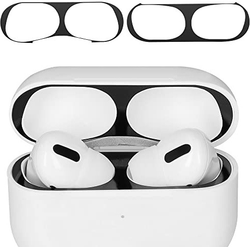 kwmobile Staubschutz Sticker kompatibel mit Apple Airpods Pro 2 - Metallstaub Schutz Aufkleber Skins in Schwarz