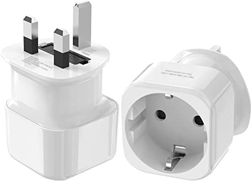 PABANCE UK Reiseadapter, Eu/DE zu UK Reisestecker Adapter 2 Stück, Typ G, Weiß, Typ C, E, F