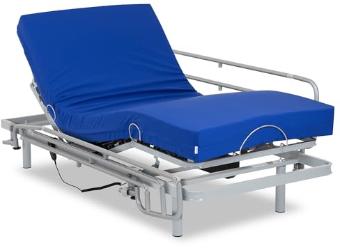 Gerialife - Seniorenbett elektrisch verstellbar, Pflegematratze mit Kaltschaumkern und wasserdichtem Bezug Visco (80x200 + Geländer)