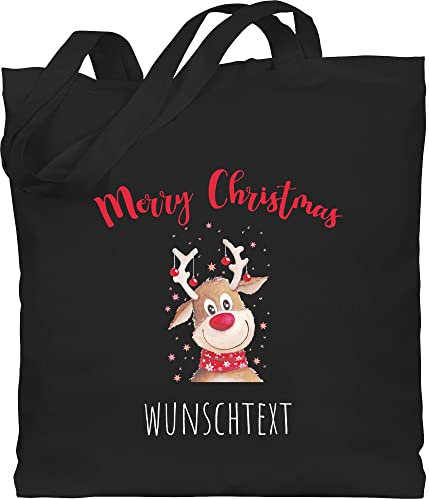 Baumwolltasche - Weihnachten Geschenke - Merry Christmas Rentier mit Sternen - Unisize - Schwarz - weihnachts tasche weihnacht jutetasche personalisierte weihnachtliche weihnachtsmotiven