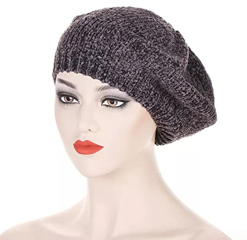 Damen Herren Wintermütze Lässige Baskenmütze für Damen gestrickte Baskenmütze warmes Chenille-Material einfarbig Malerkappe Winter-Herbst